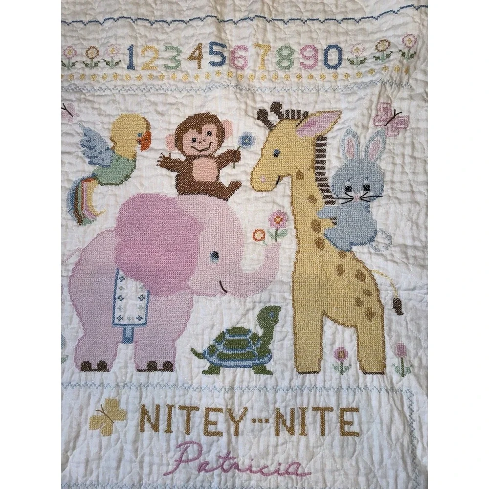 Vintage‎ Baby Quilt Wall Hanging Cross Stitch Embroidery Nursery Decor 42 X 33